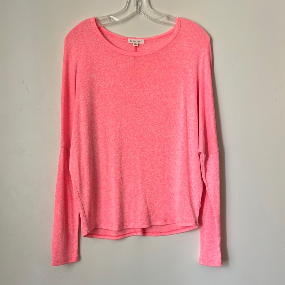 Socialite Drop Shoulder Neon Pink Long Sleeve Shirt